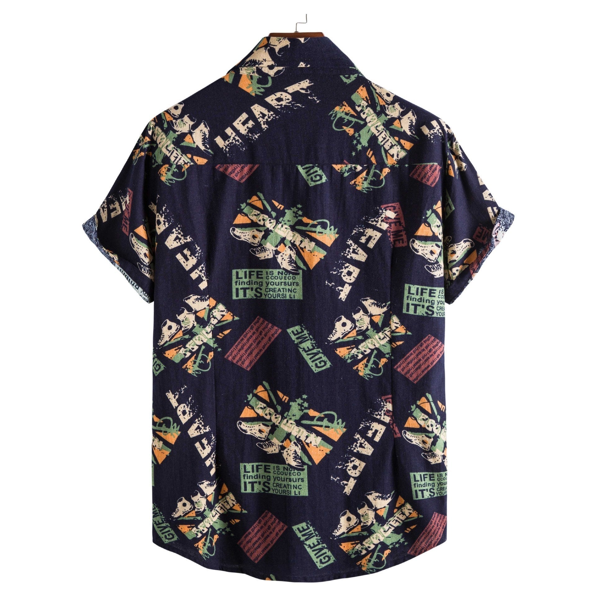 Vintage Letter Print Turn-down Collar Shirt
