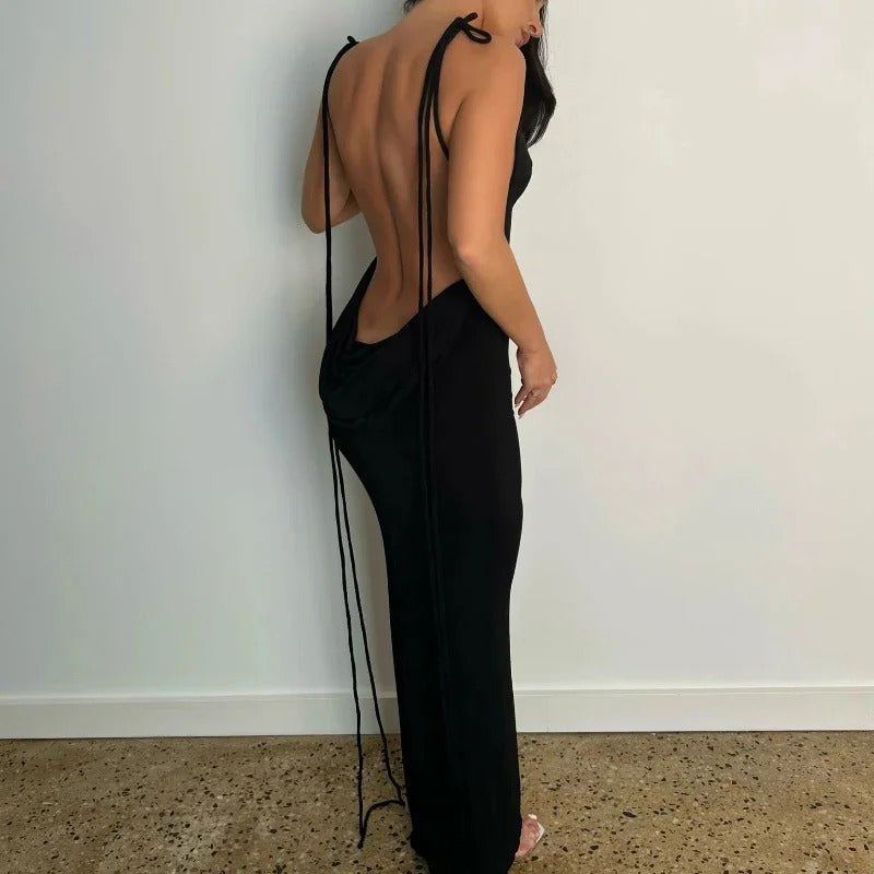Summer Drawstrings Sexy Backless Maxi Dress