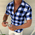 Plaid T Shirt Mens Zipper Short Sleeve Shirt