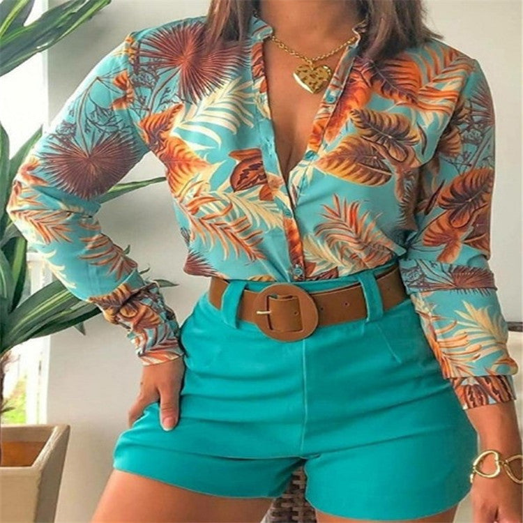 Print Stand Collar Long Sleeve Shirt 12