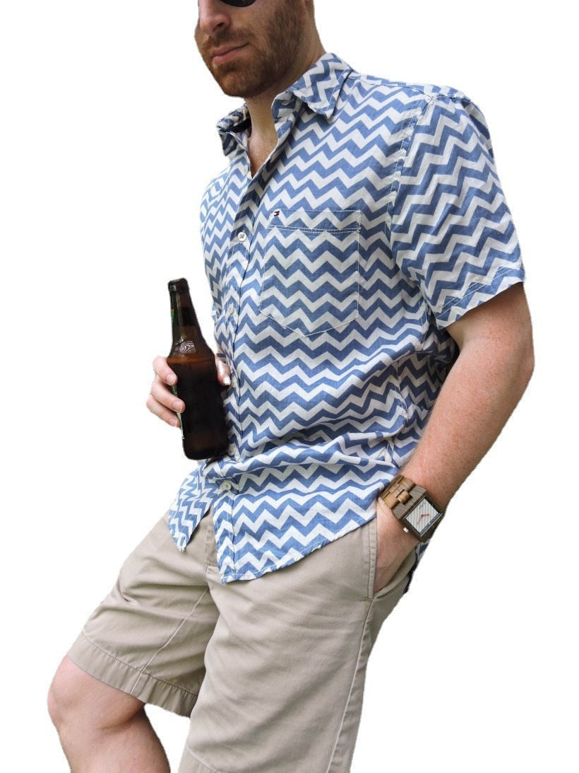 Striped Ripple Shirts Short Sleeve Shirt