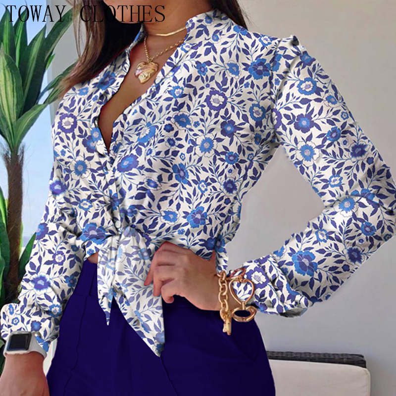 Print Stand Collar Long Sleeve Shirt 12