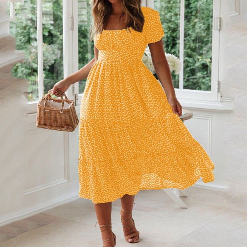 Vintage Print Puff Sleeve dresses