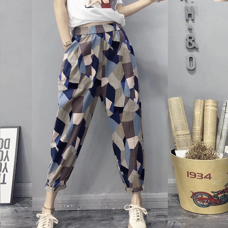 Printed Cotton Linen Harem Pants