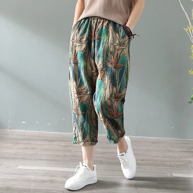 Printed Cotton Linen Harem Pants