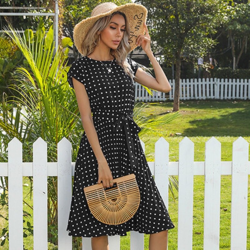 Polka Dots Sleeveless Pleated Dresses