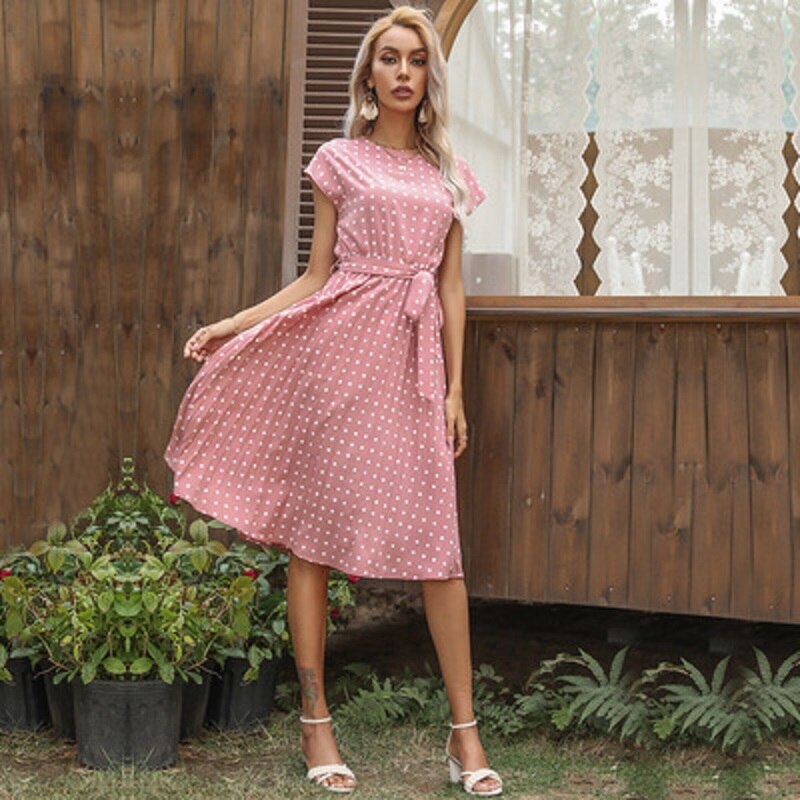 Polka Dots Sleeveless Pleated Dresses