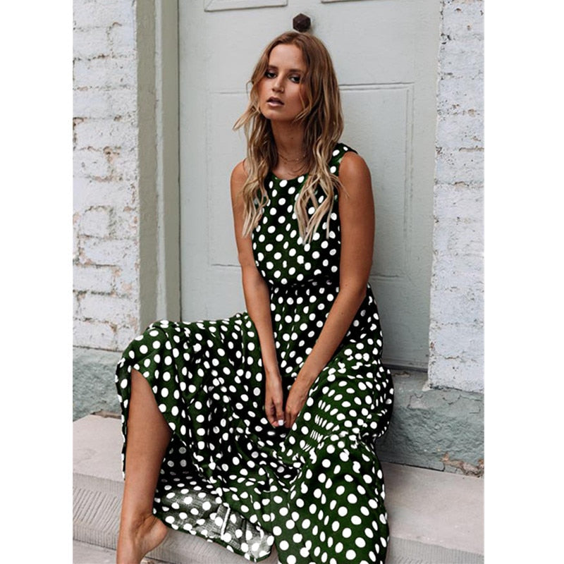 Sleeveless Polka Dot Print Dress