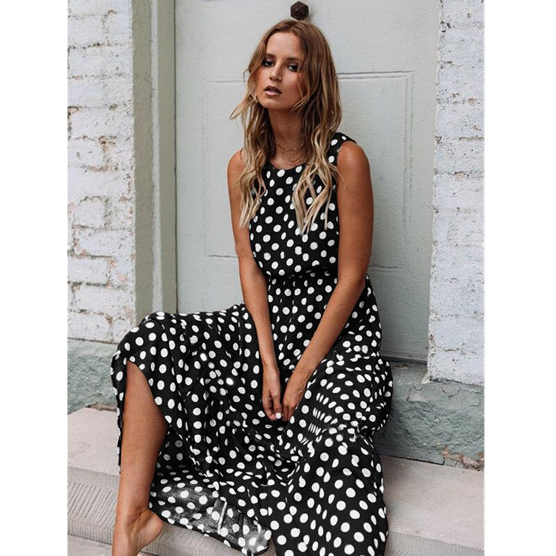 Sleeveless Polka Dot Print Dress