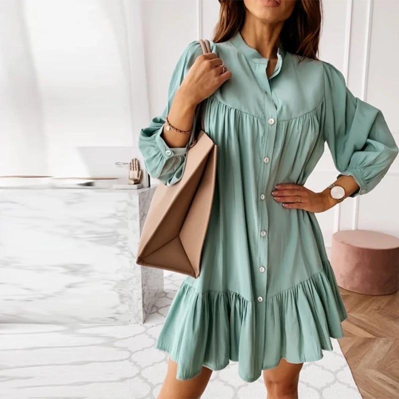 Vintage Ruffled Front Button A-line Dress