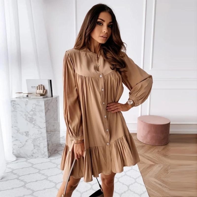 Vintage Ruffled Front Button A-line Dress