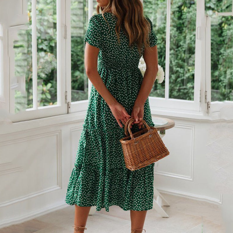Vintage Print Puff Sleeve dresses