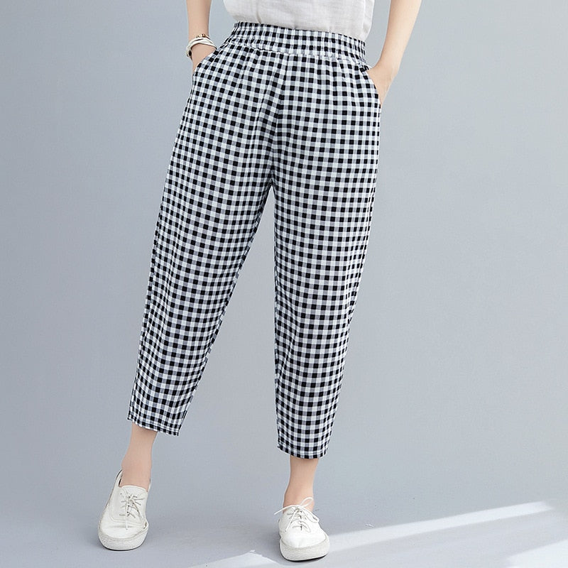 Printed Cotton Linen Harem Pants