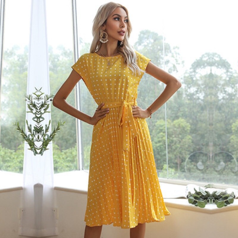 Polka Dots Sleeveless Pleated Dresses