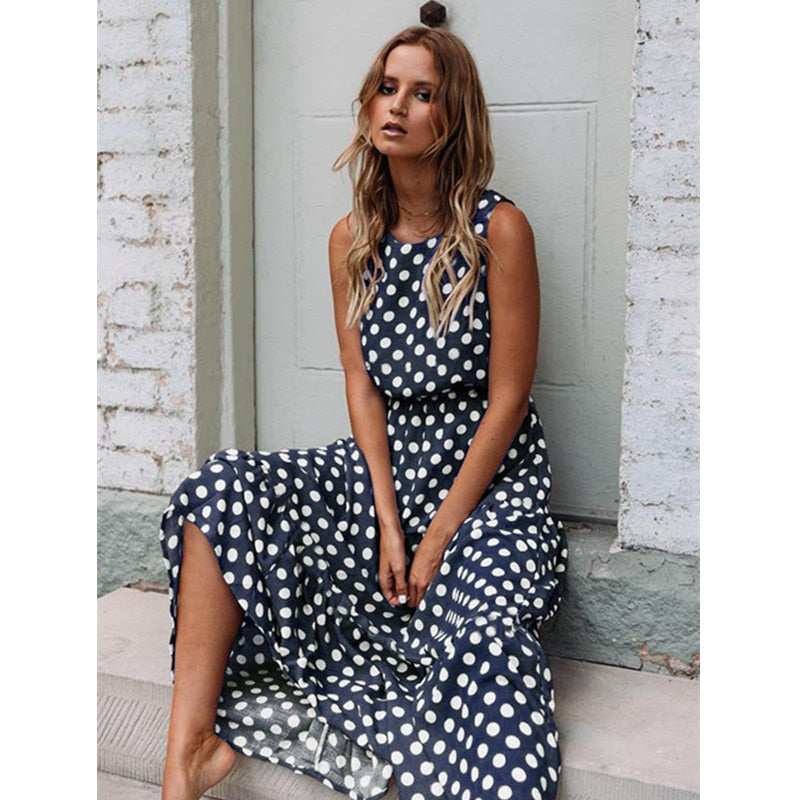 Sleeveless Polka Dot Print Dress