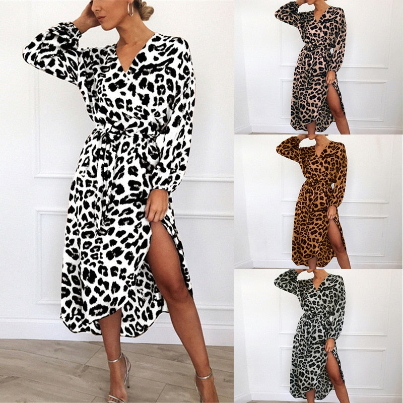 Leopard Chiffon Long Beach Dress