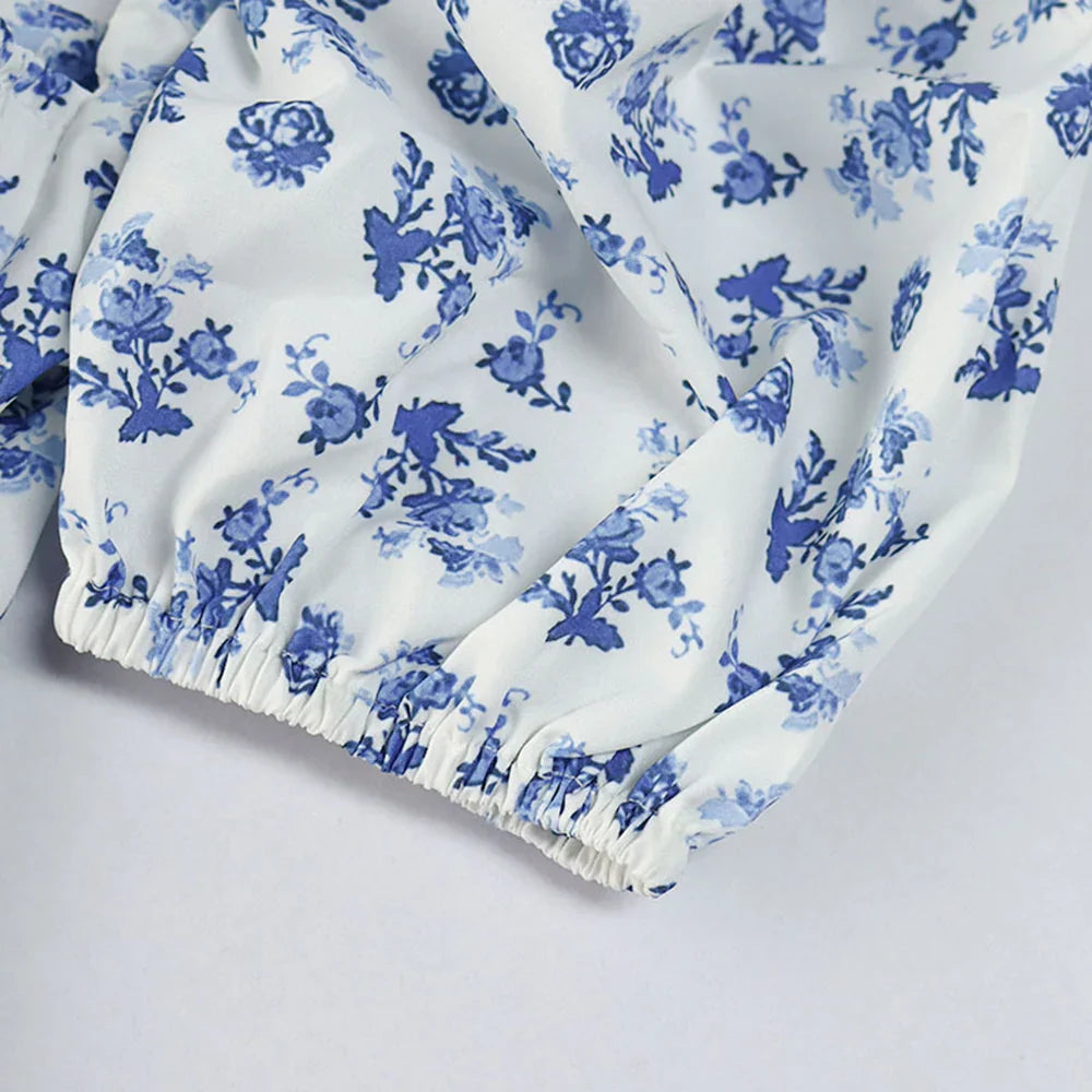 Elegant Puff Sleeve Floral Print Slit Long Dresses