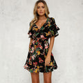 Floral Printed V-Neck Bow Knot dress