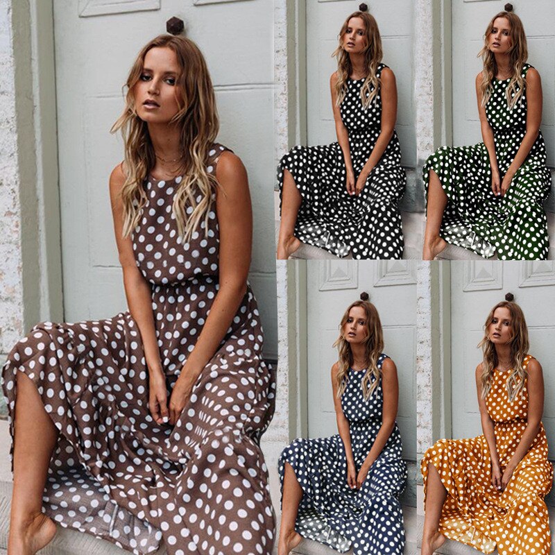 Sleeveless Polka Dot Print Dress