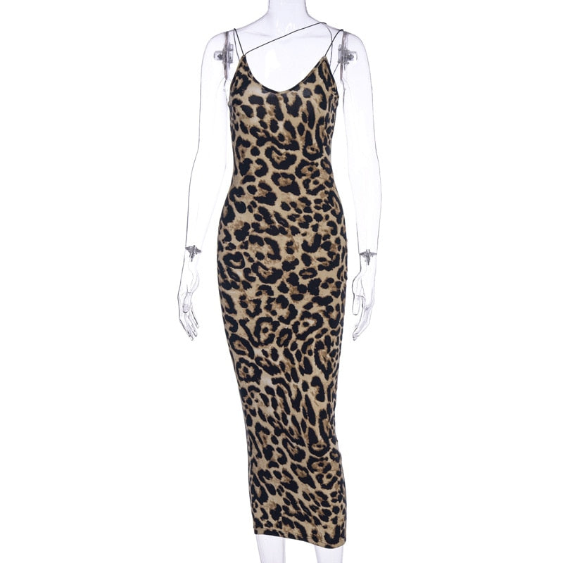 leopard print sleeveless V-neck dress