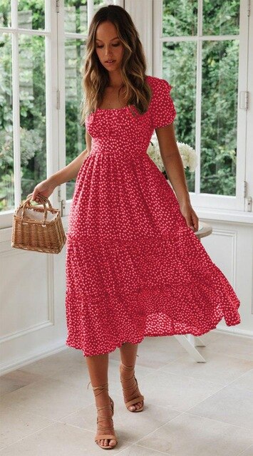 Vintage Print Puff Sleeve dresses