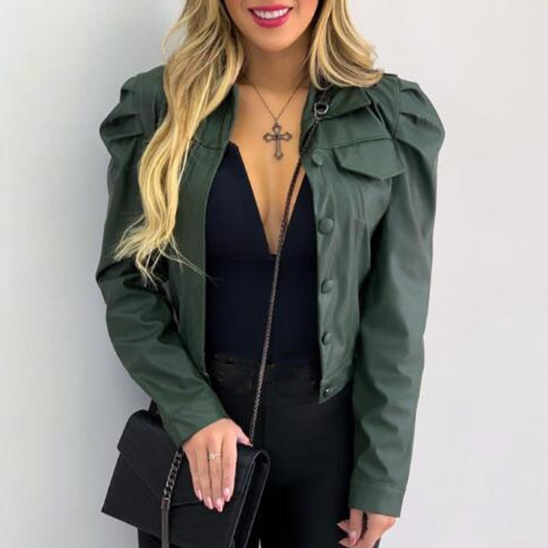 PU Leather Pleated  Jacket