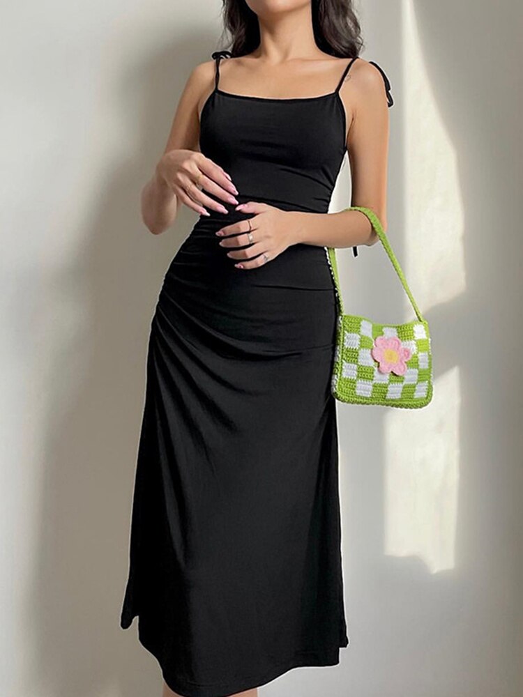 Strappy Ruched Backless Long Dress