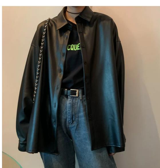Oversized PU leather blouses