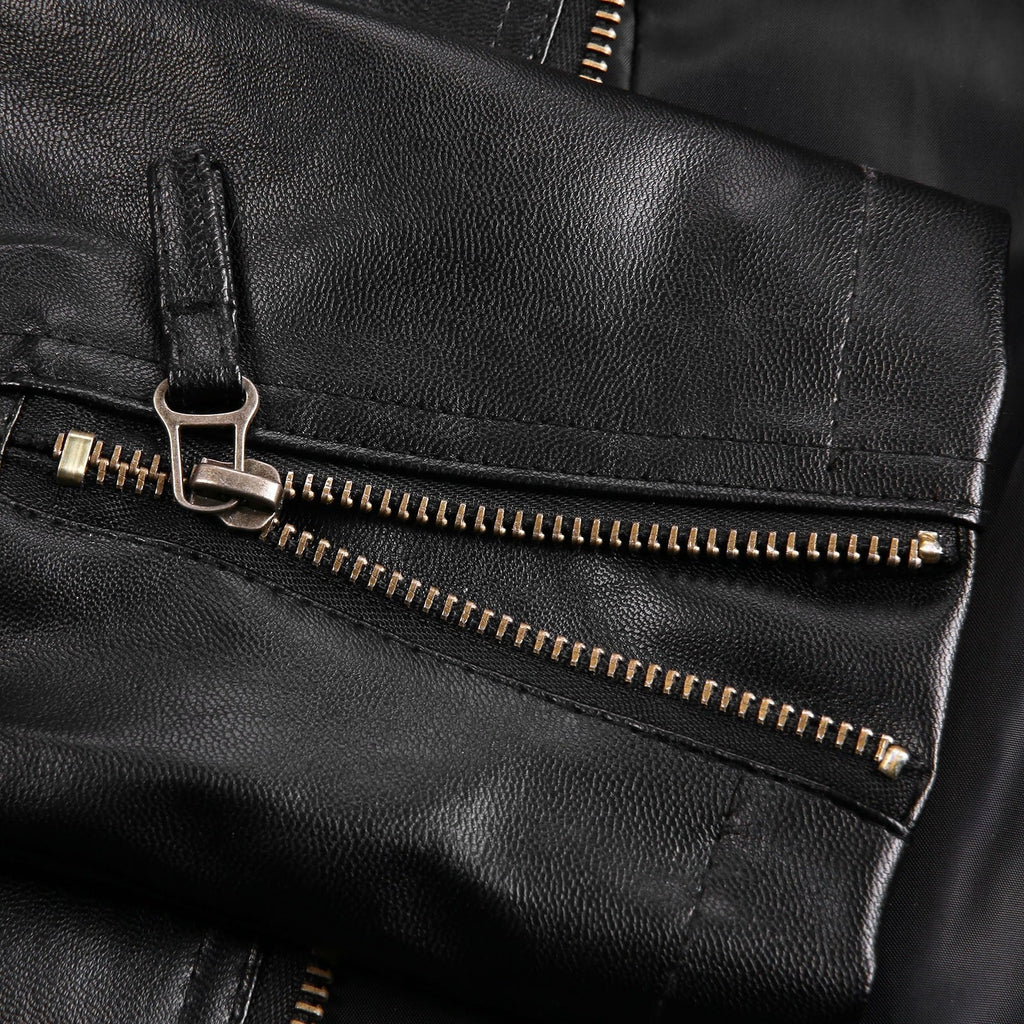 Faux Leather Shirt Collar Coat