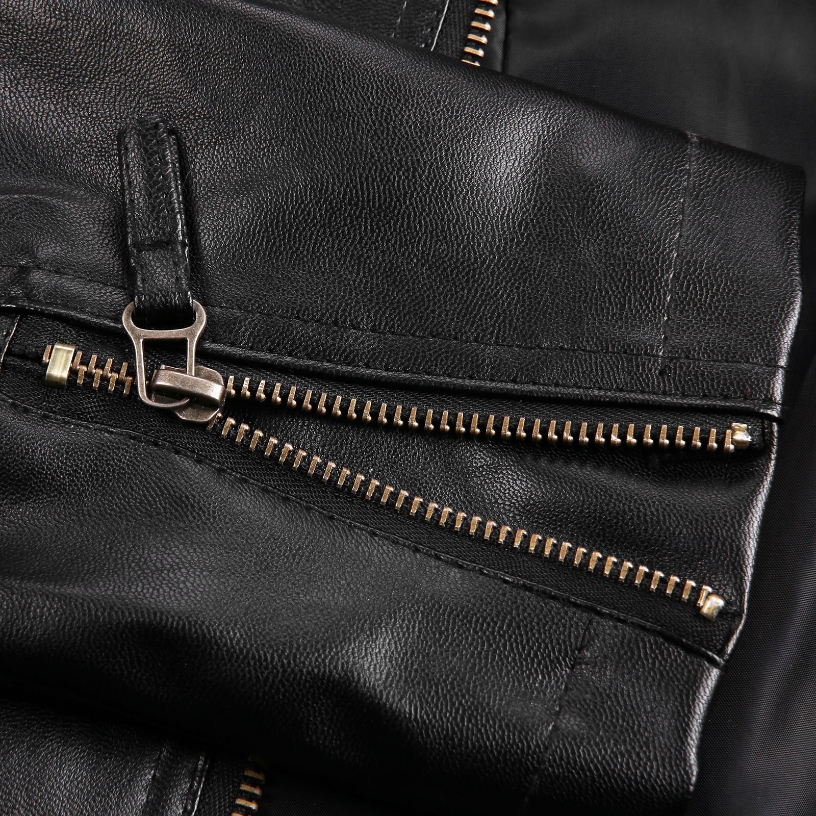 Faux Leather Shirt Collar Coat