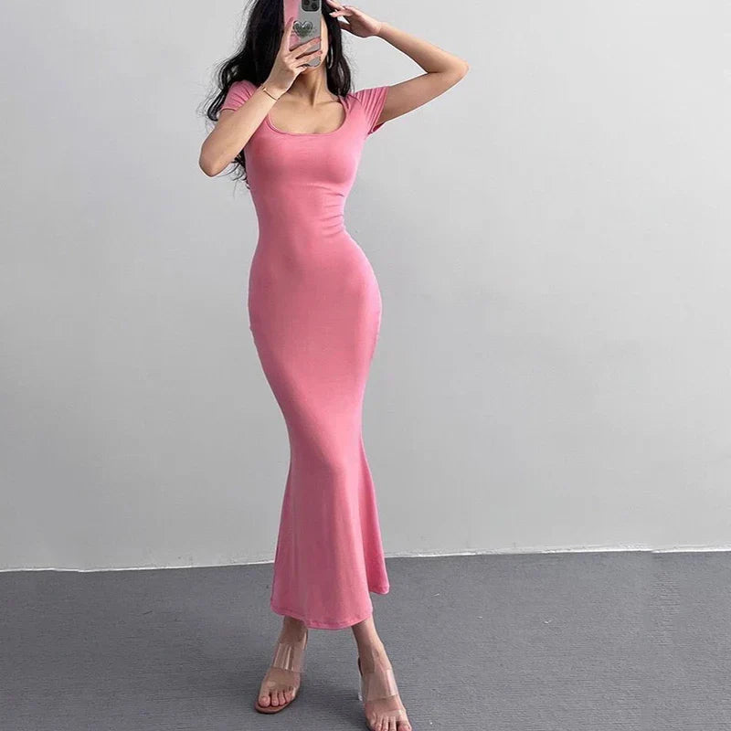 Summer Solid Color Slim Long Dress
