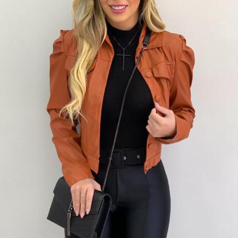 PU Leather Pleated  Jacket