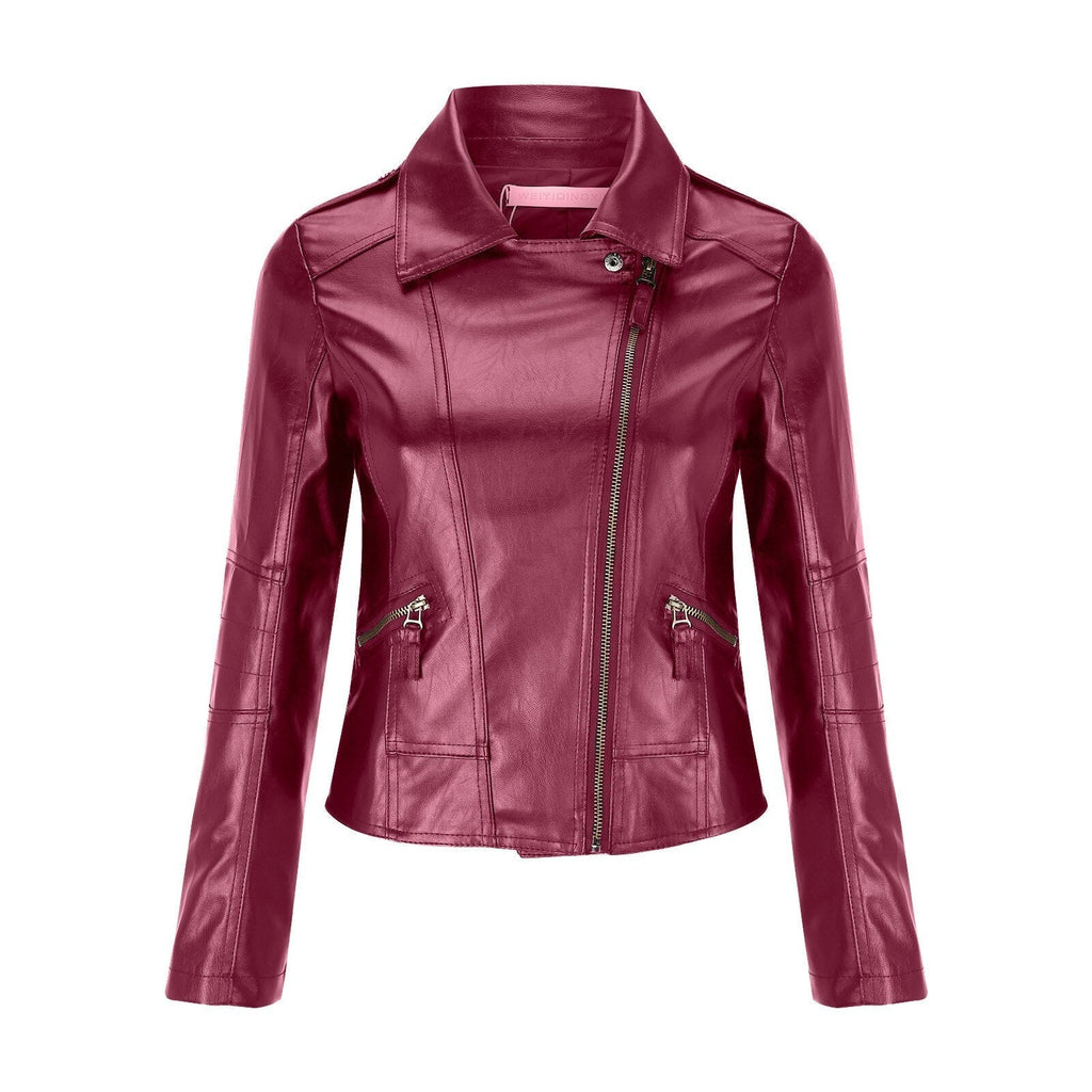 Faux Leather Shirt Collar Coat