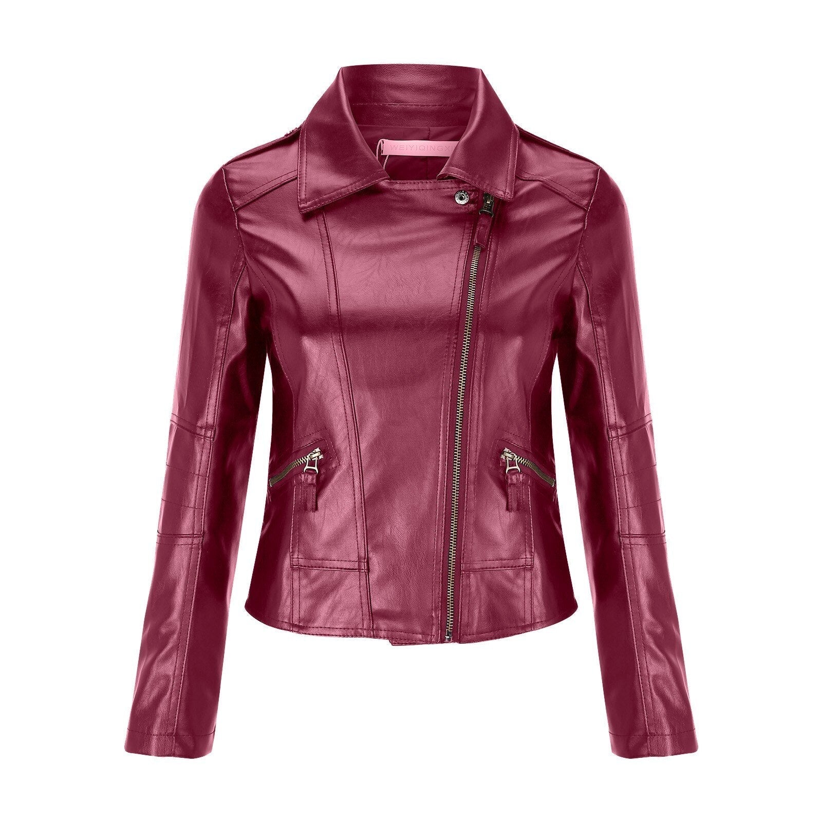 Faux Leather Shirt Collar Coat