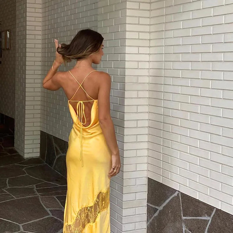 Spaghetti Strap Satin Party Dress