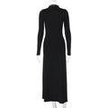 Black Solid Casual Long Sleeve Backless Dress