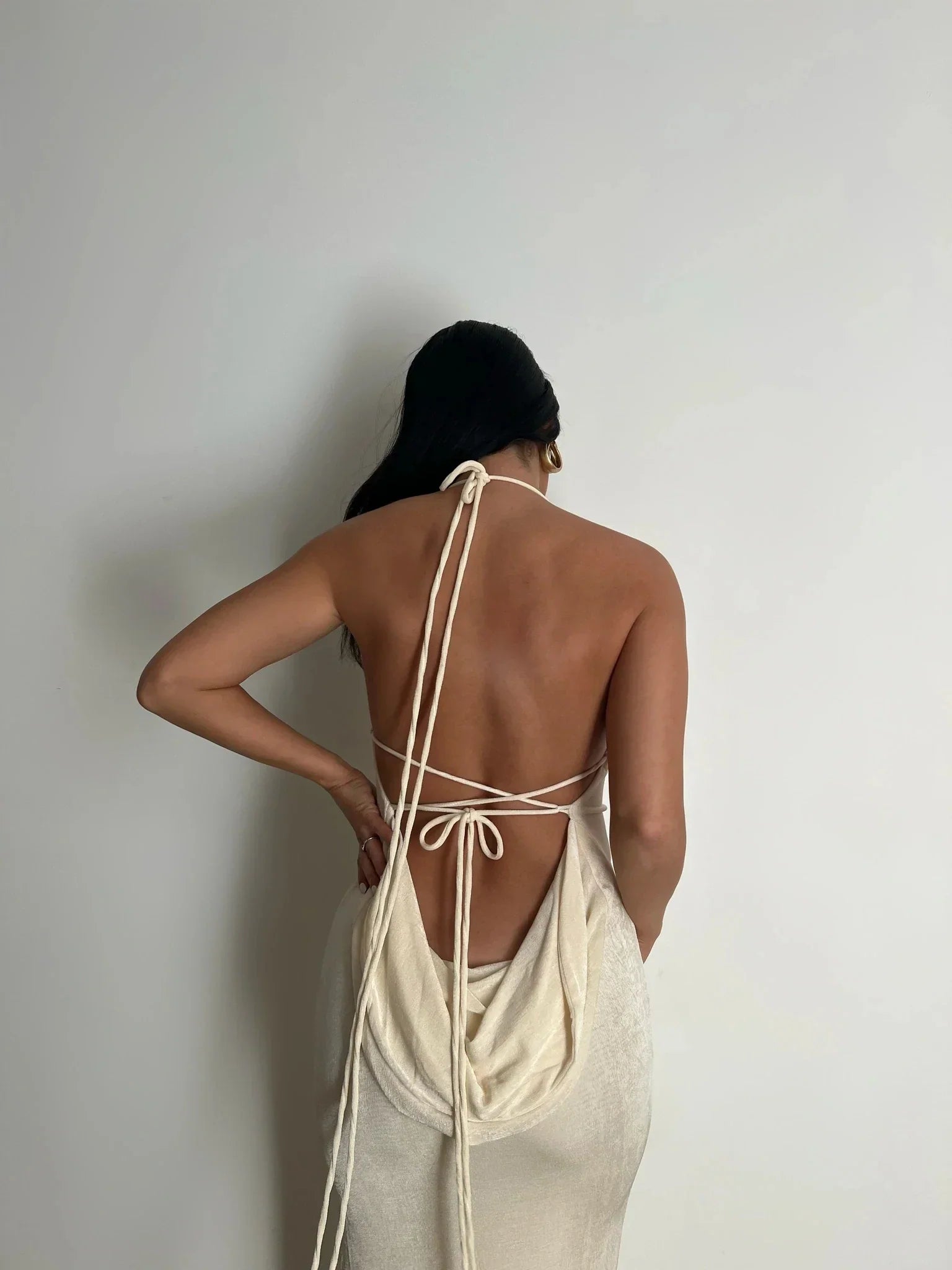 Summer Drawstrings Sexy Backless Maxi Dress