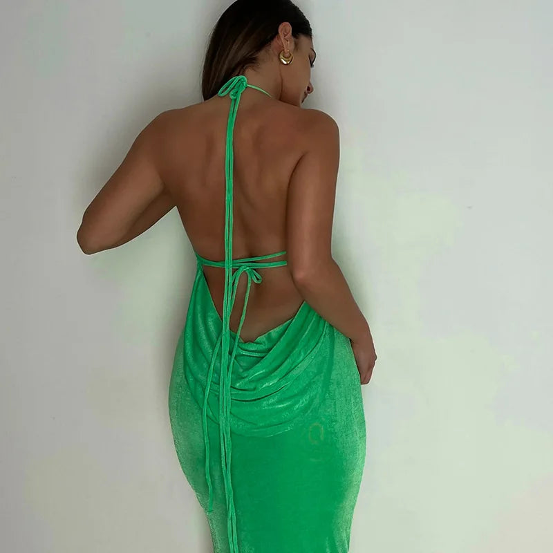 Summer Drawstrings Sexy Backless Maxi Dress