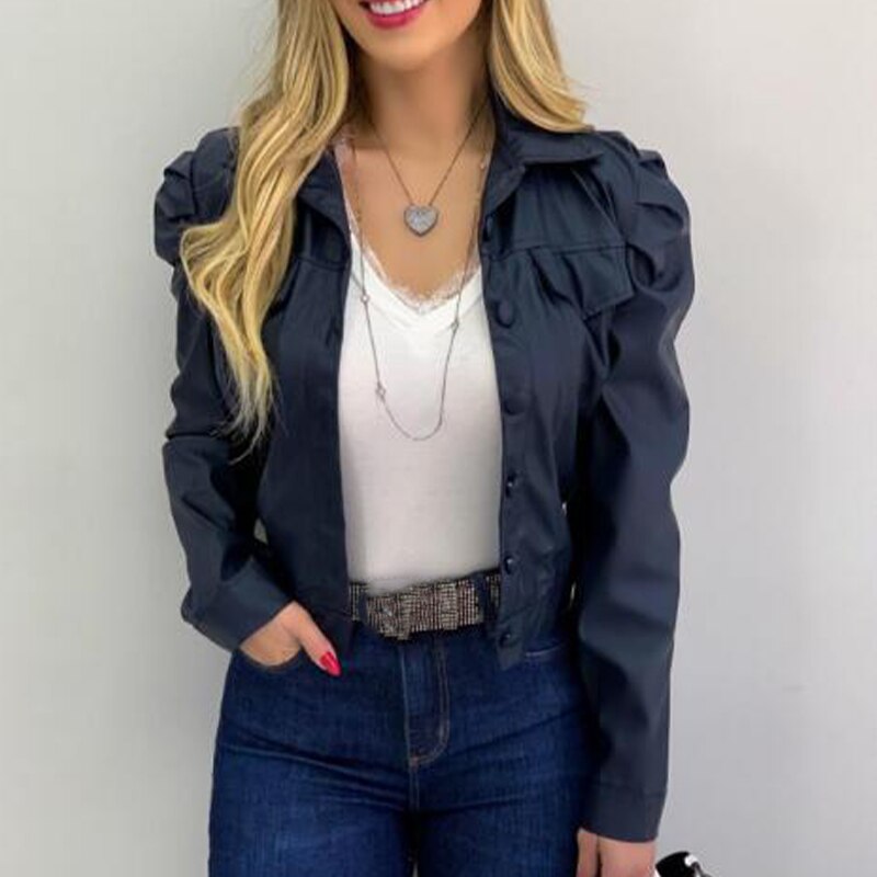 PU Leather Pleated  Jacket