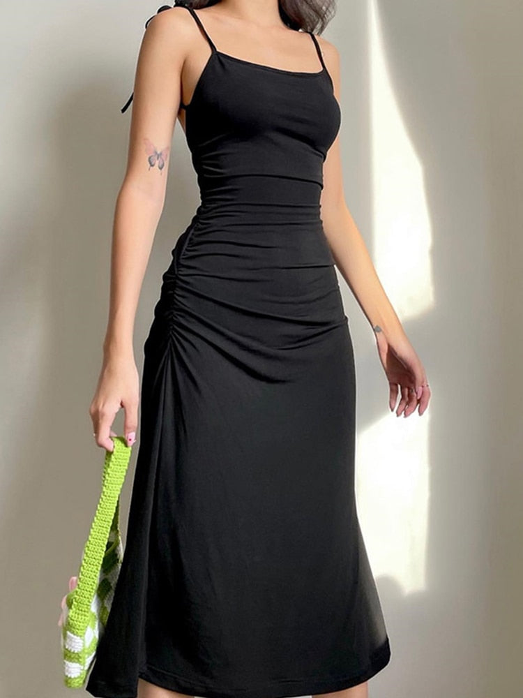 Strappy Ruched Backless Long Dress