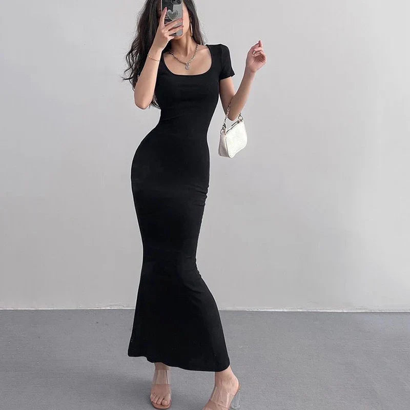 Summer Solid Color Slim Long Dress