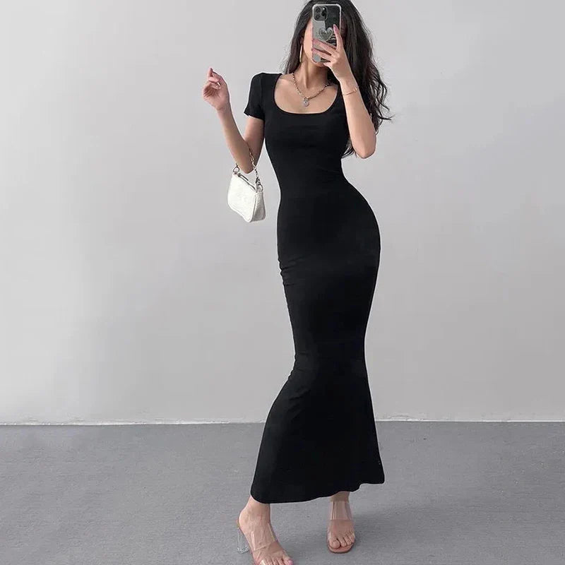 Summer Solid Color Slim Long Dress