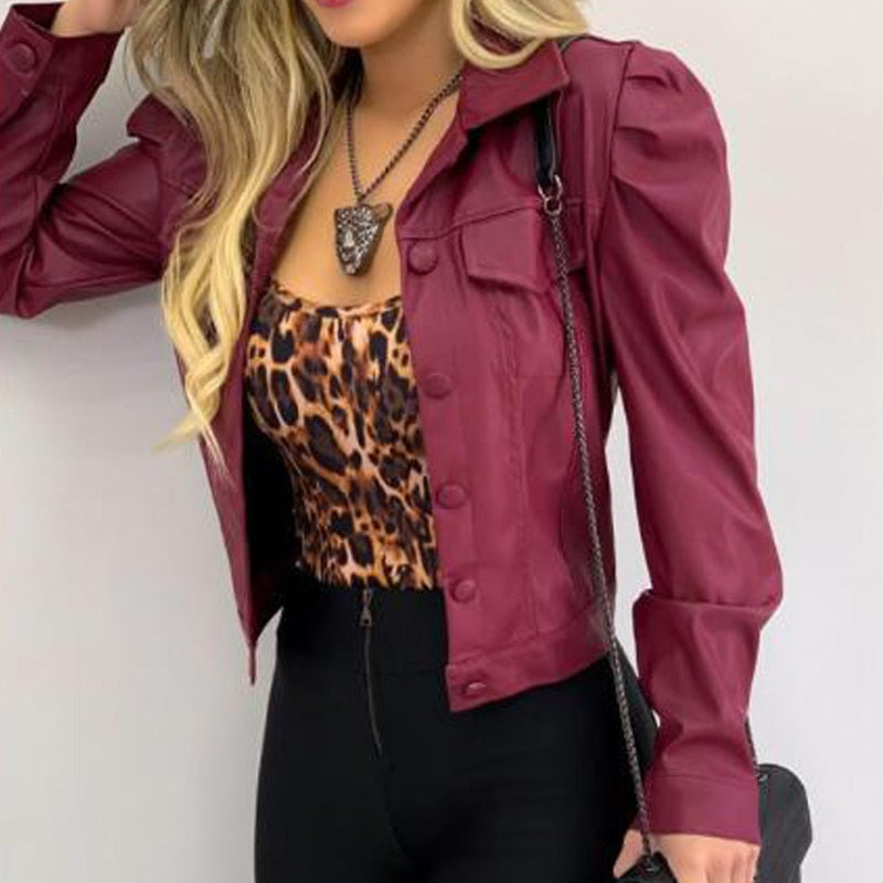 PU Leather Pleated  Jacket