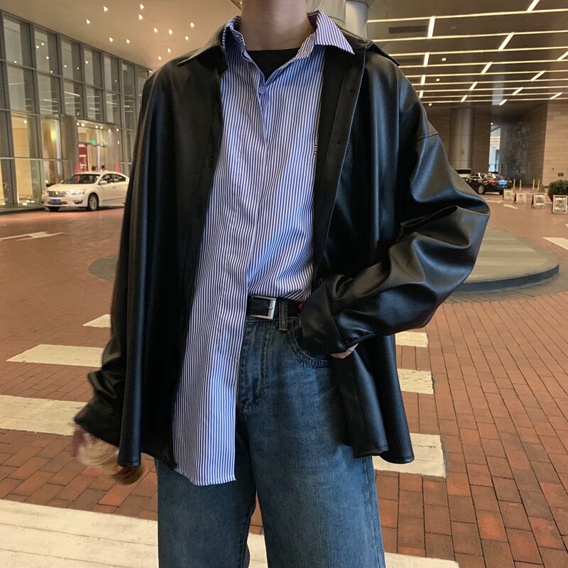 Oversized PU leather blouses