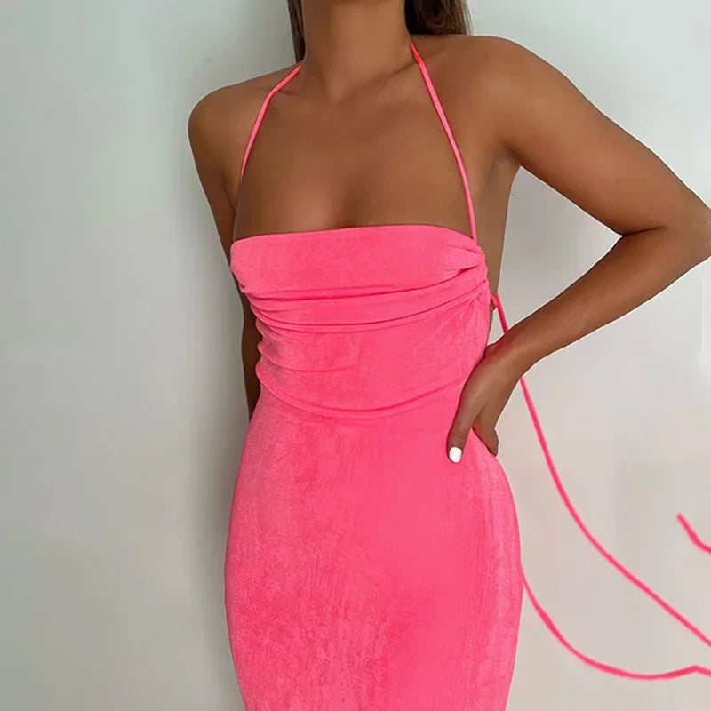 Summer Drawstrings Sexy Backless Maxi Dress