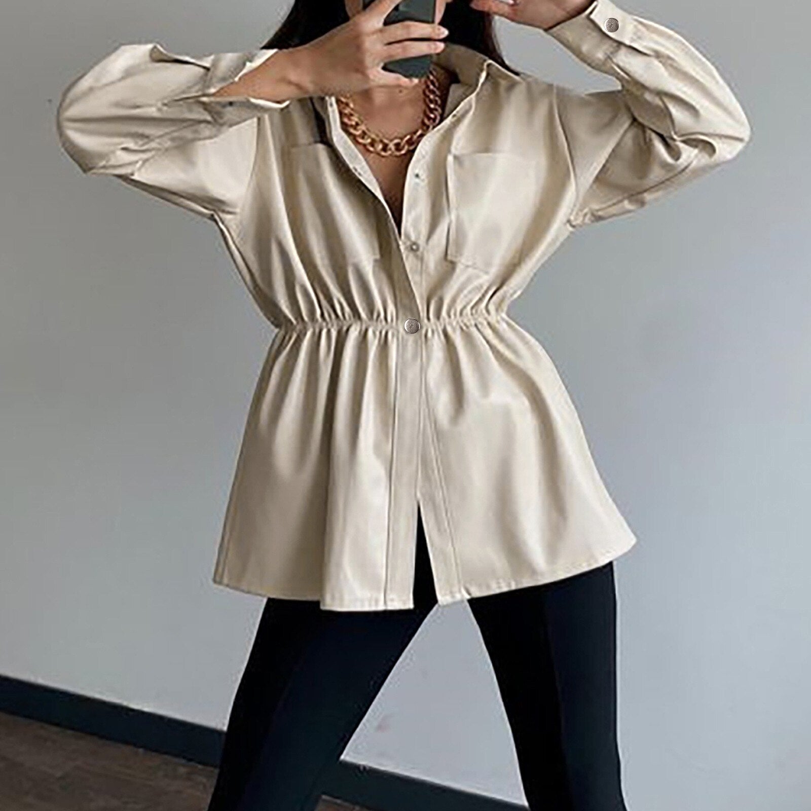 Lapel Button Up Blazer Biker