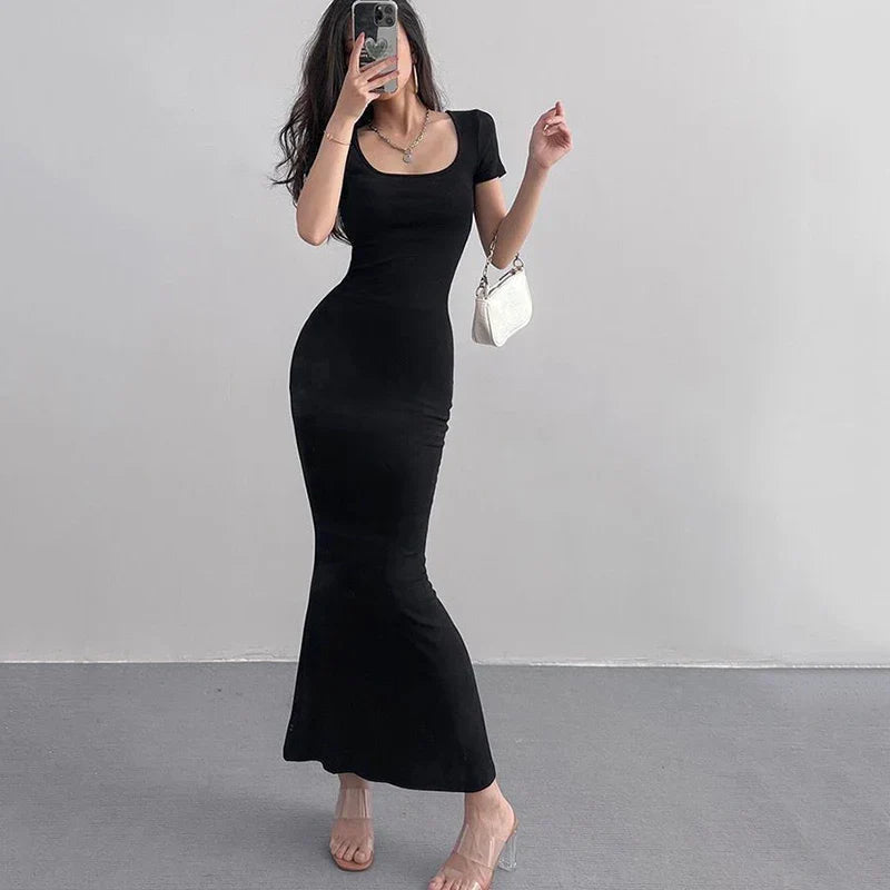 Summer Solid Color Slim Long Dress