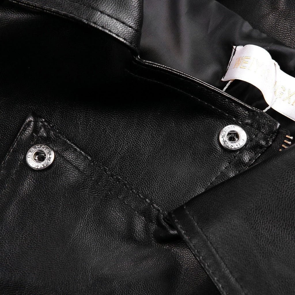 Faux Leather Shirt Collar Coat