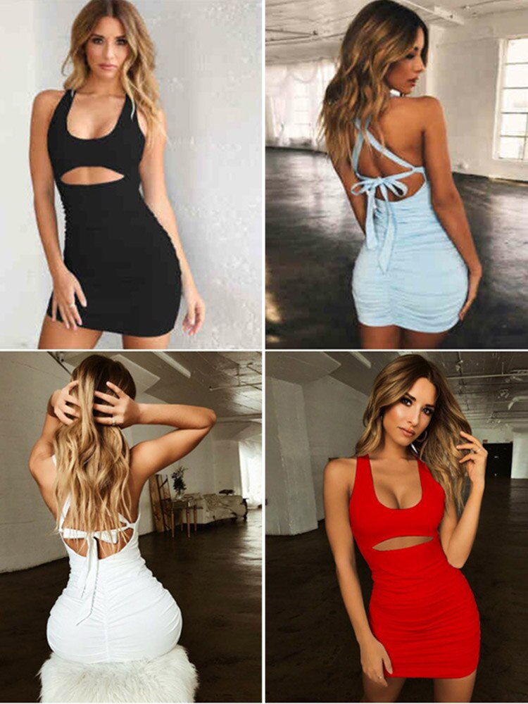 Backless Lace Up Bodycon Dress