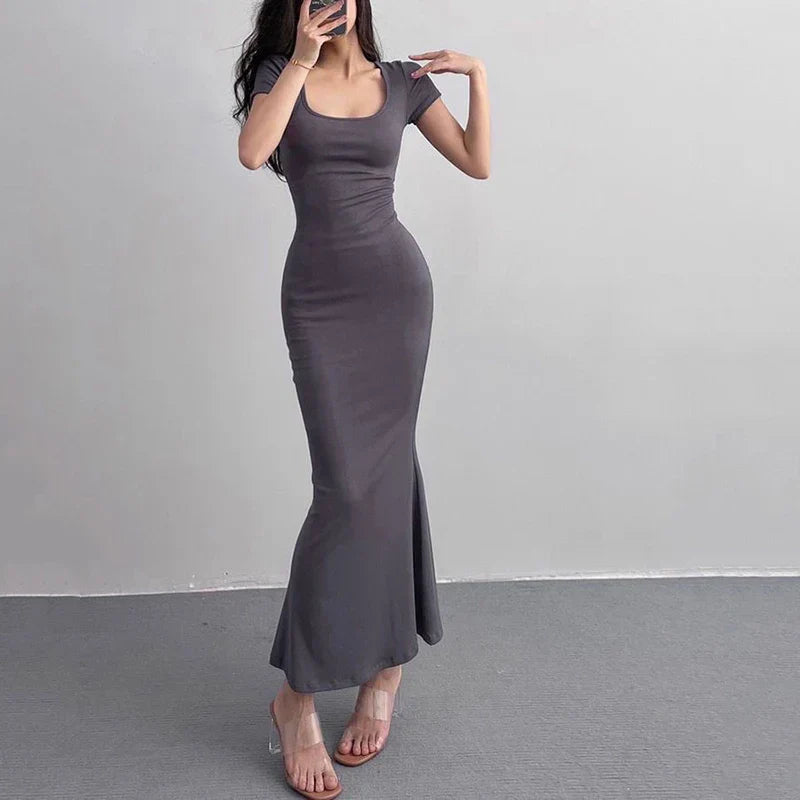 Summer Solid Color Slim Long Dress